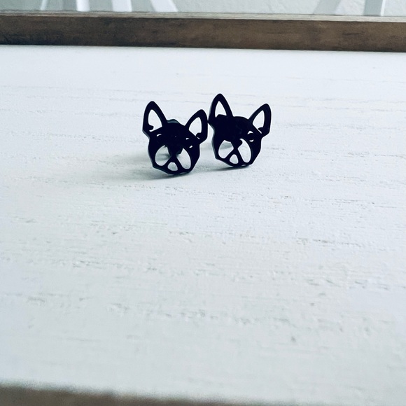 🐾 New! Black French Bulldog Stainless Steel Frenchie Stud Earrings - Picture 4 of 7